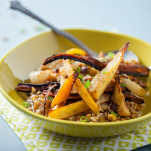 Risotto aux légumes racines et au thé vert Sencha Kamélya