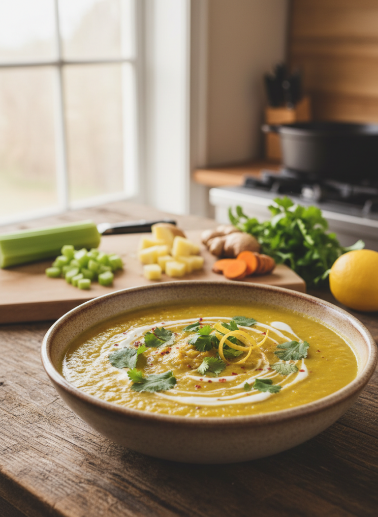 Lire la suite à propos de l’article Soupe de pois cassés au curcuma et à la coriandre