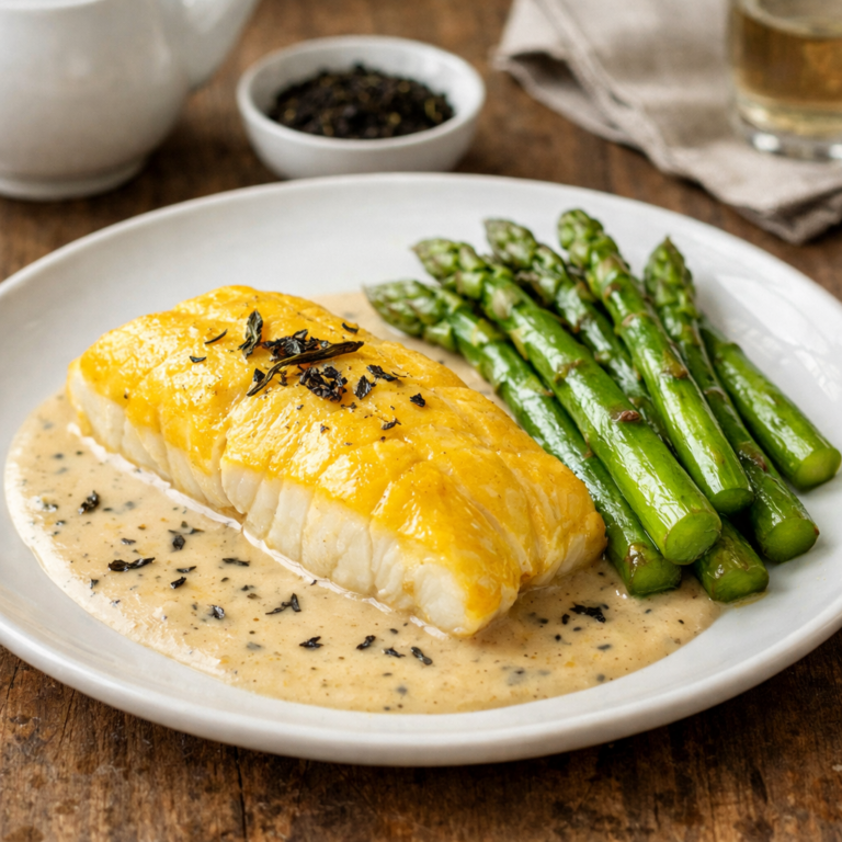 Lire la suite à propos de l’article Haddock aux asperges sauce crème de thé