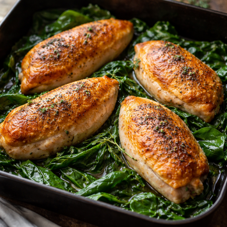 Lire la suite à propos de l’article Pintade rôtie sur un lit d&rsquo;épinards sauce câpres