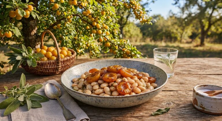 Lire la suite à propos de l’article Salade tiède de Cocos de Paimpol à la sauge et aux mirabelles poêlées